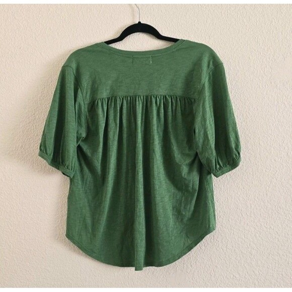 NATION Los Angeles 2025 Edie Shirred Elbow-Sleeve V-Neck Tee Green Lawn Size S - Picture 5 of 9